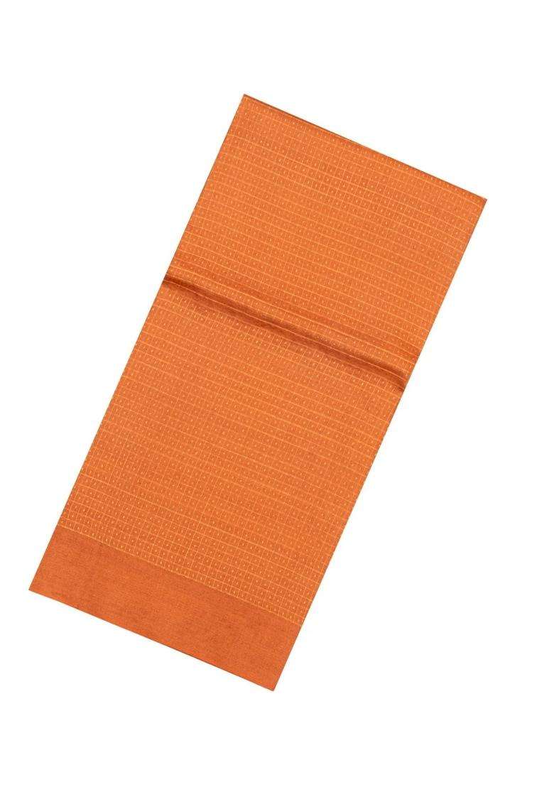 Orange Woven Tussar Silk Saree With Checks Dotted Motifs With Checks And Stripes Design For Women - Indya