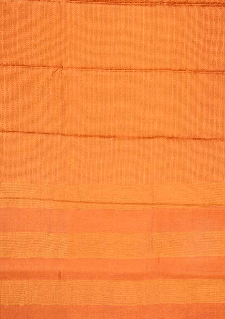 Orange Woven Tussar Silk Saree With Checks Dotted Motifs With Checks And Stripes Design For Women - Indya