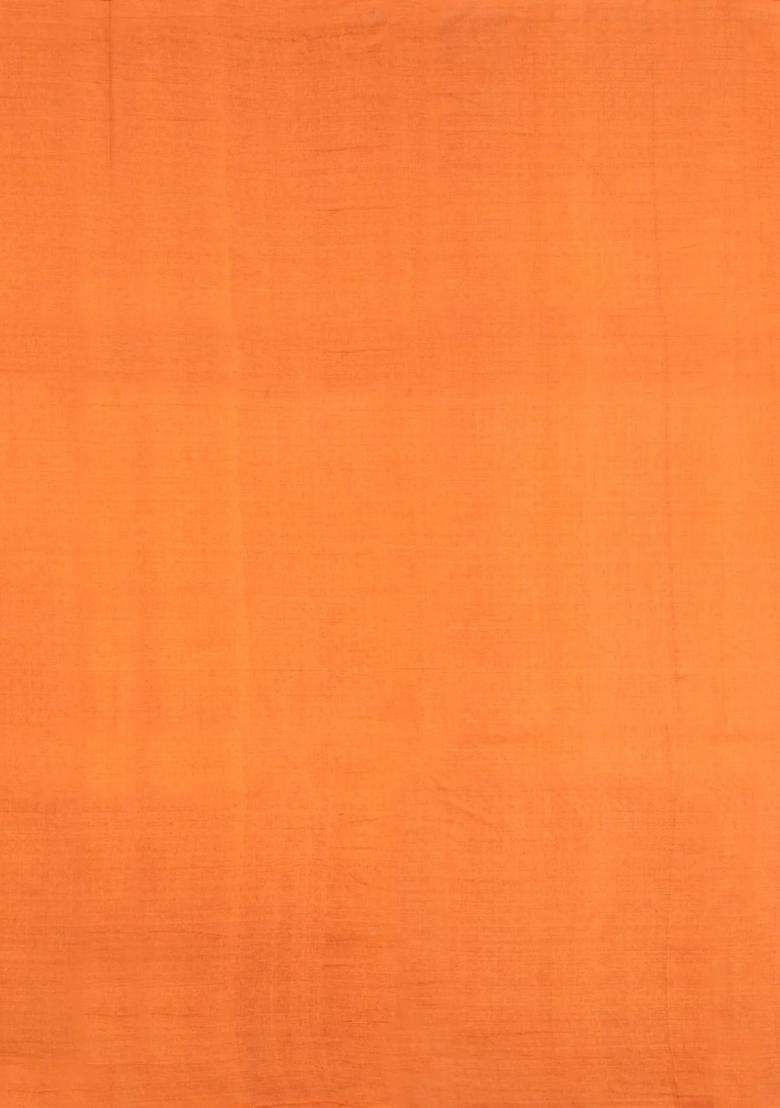 Orange Woven Tussar Silk Saree With Checks Dotted Motifs With Checks And Stripes Design For Women - Indya