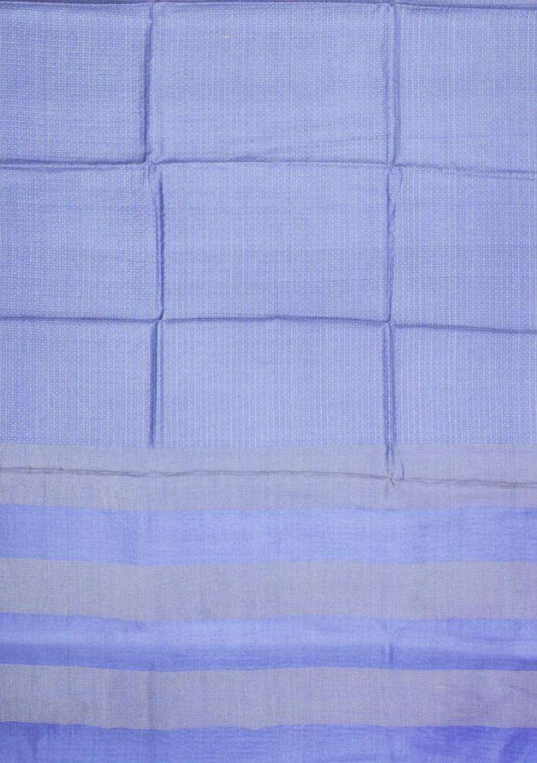 Steel Blue Woven Tussar Silk Saree With Checks Dotted Motifs With Checks And Stripes Design For Women - Indya