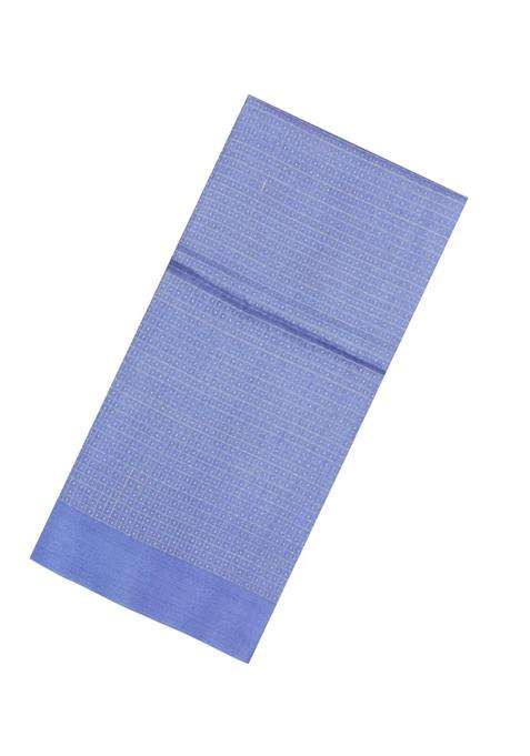 Steel Blue Woven Tussar Silk Saree With Checks Dotted Motifs With Checks And Stripes Design For Women