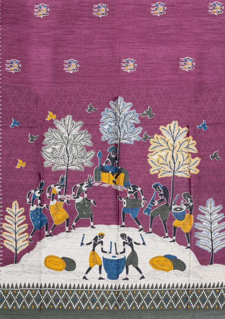 Chestnut Pink Chesnutt Pink Woven Tussar Silk Saree With Printed Tribal Motifs For Women - Indya