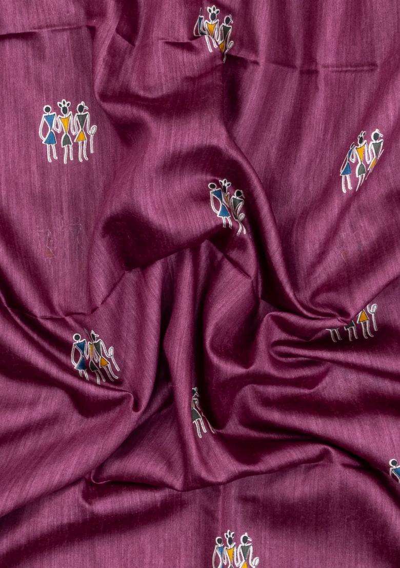 Chestnut Pink Chesnutt Pink Woven Tussar Silk Saree With Printed Tribal Motifs For Women - Indya