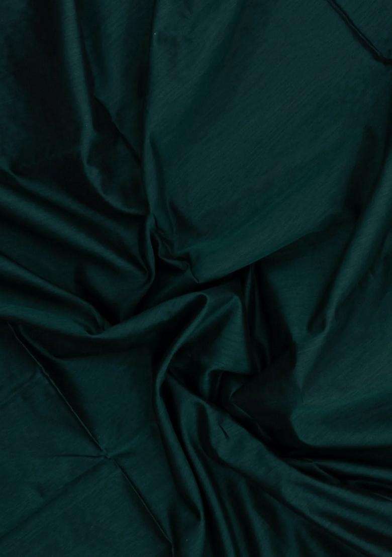 Bottle Green Handloom Maheswari Silk Cotton Saree With Zari Border With Traditional Woven Design For Women - Indya