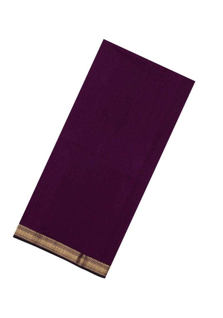 Default Title Dark Burugndy Handloom Maheswari Silk Cotton Saree With Zari Border With Traditional Woven Design For Women - Indya
