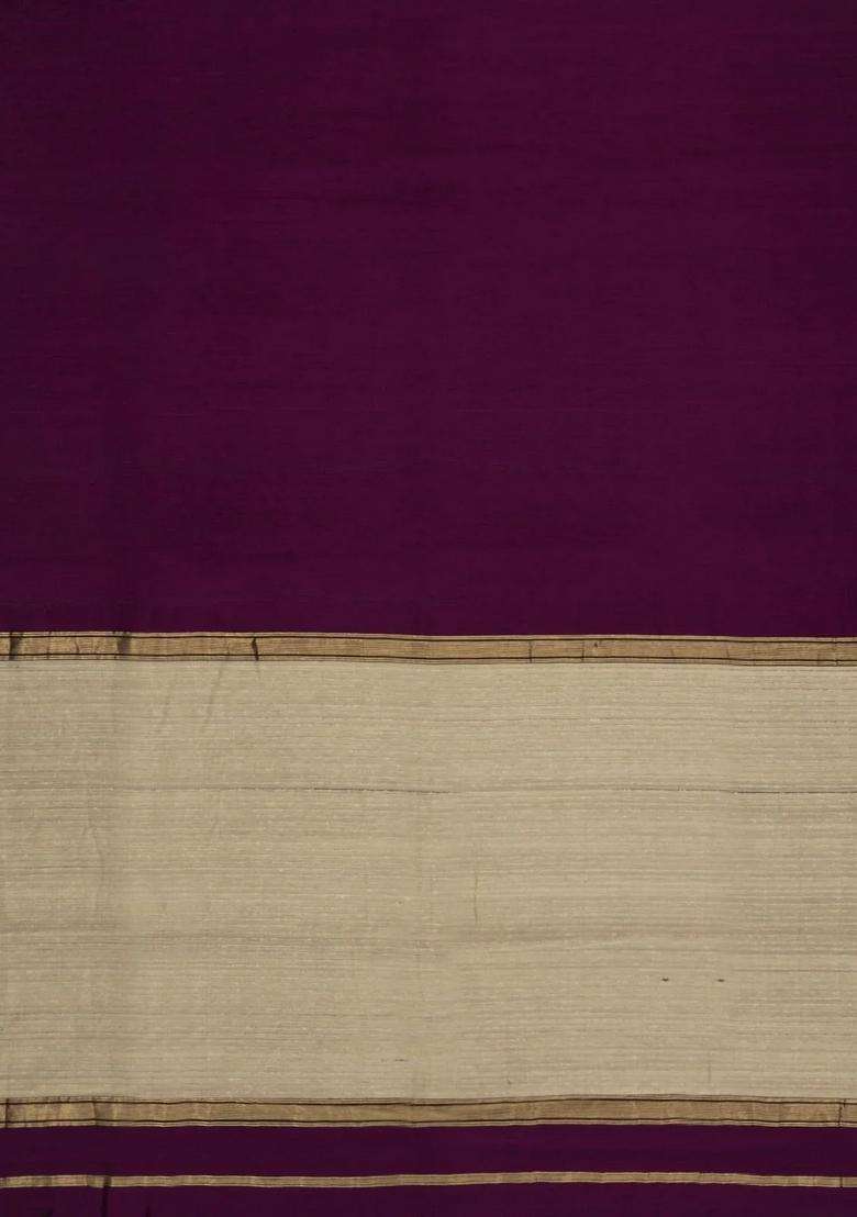 Default Title Dark Burugndy Handloom Maheswari Silk Cotton Saree With Zari Border With Traditional Woven Design For Women - Indya