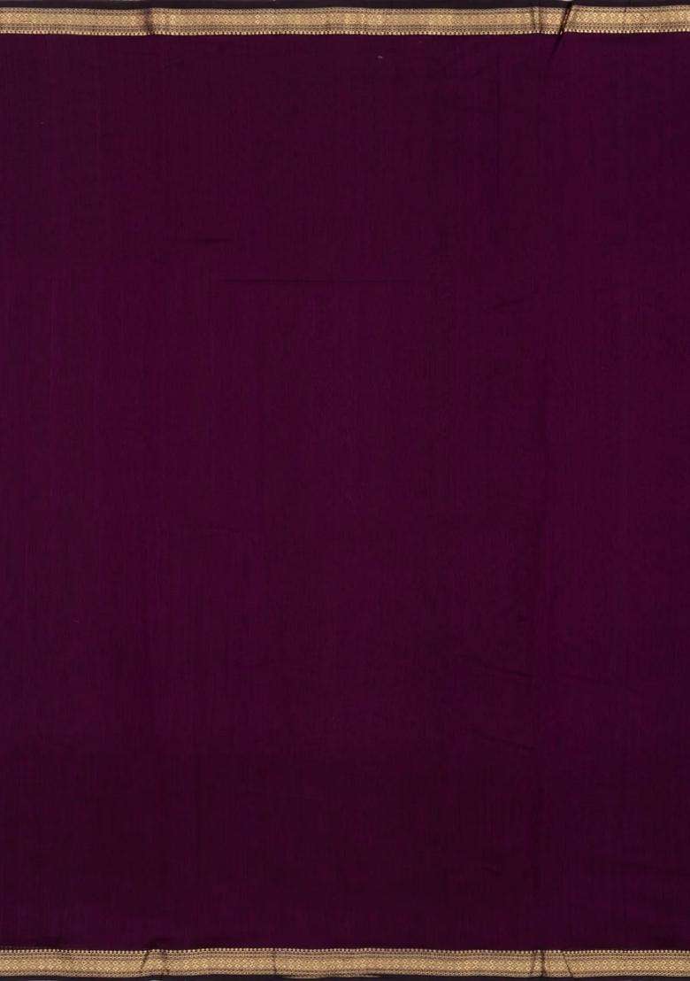 Default Title Dark Burugndy Handloom Maheswari Silk Cotton Saree With Zari Border With Traditional Woven Design For Women - Indya