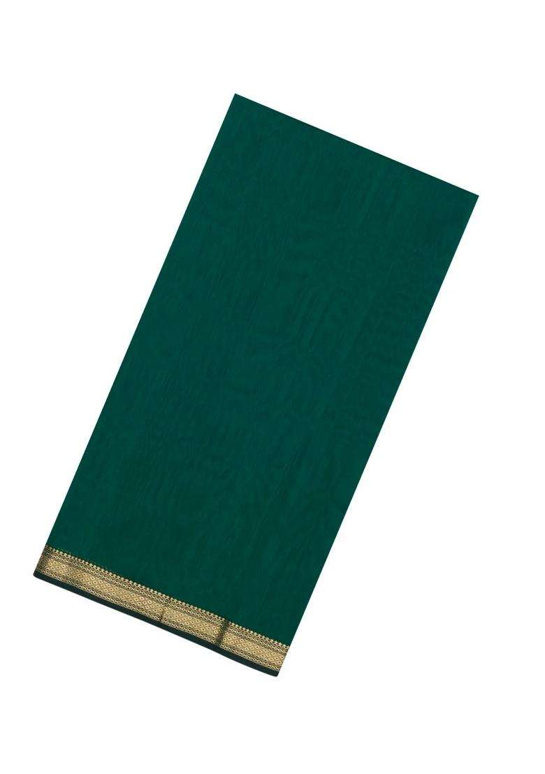 Dark Green Handloom Maheswari Silk Cotton Saree With Zari Border With Traditional Woven Design For Women - Indya
