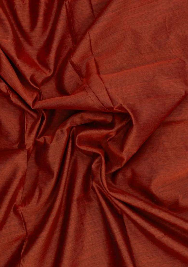 Rust Handloom Maheswari Silk Cotton Saree With Zari Border With Traditional Woven Design For Women - Indya