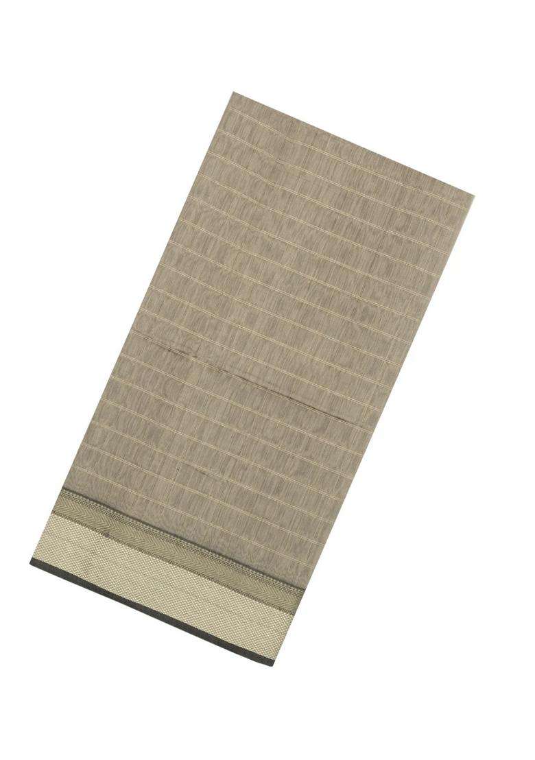 Grey Handloom Maheswari Silk Cotton Saree With Checks Zari Border With Checks And Stripes Design For Women - Indya