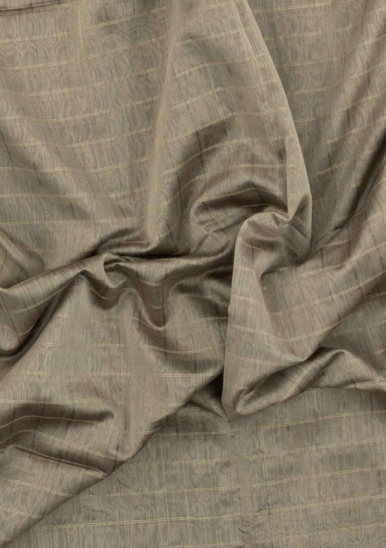 Grey Handloom Maheswari Silk Cotton Saree With Checks Zari Border With Checks And Stripes Design For Women - Indya