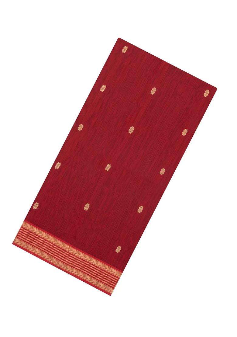 Crimson Handloom Maheswari Silk Cotton Saree With Floral Buttas Zari Border With Buttas And Brocade Design For Women - Indya