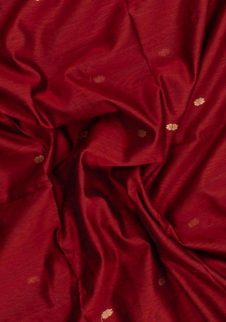 Crimson Handloom Maheswari Silk Cotton Saree With Floral Buttas Zari Border With Buttas And Brocade Design For Women - Indya
