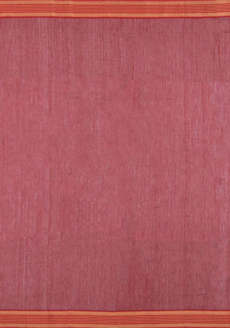 Crimson Handloom Maheswari Silk Cotton Saree With Floral Buttas Zari Border With Buttas And Brocade Design For Women - Indya
