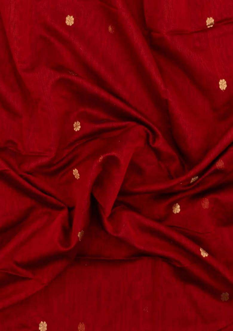 Maroon Handloom Maheswari Silk Cotton Saree With Floral Buttas Zari Border With Buttas And Brocade Design For Women - Indya