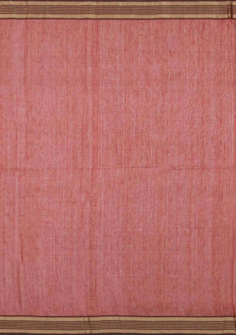 Maroon Handloom Maheswari Silk Cotton Saree With Floral Buttas Zari Border With Buttas And Brocade Design For Women - Indya
