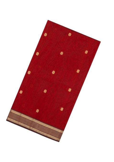 Maroon Handloom Maheswari Silk Cotton Saree With Floral Buttas Zari Border With Buttas And Brocade Design For Women
