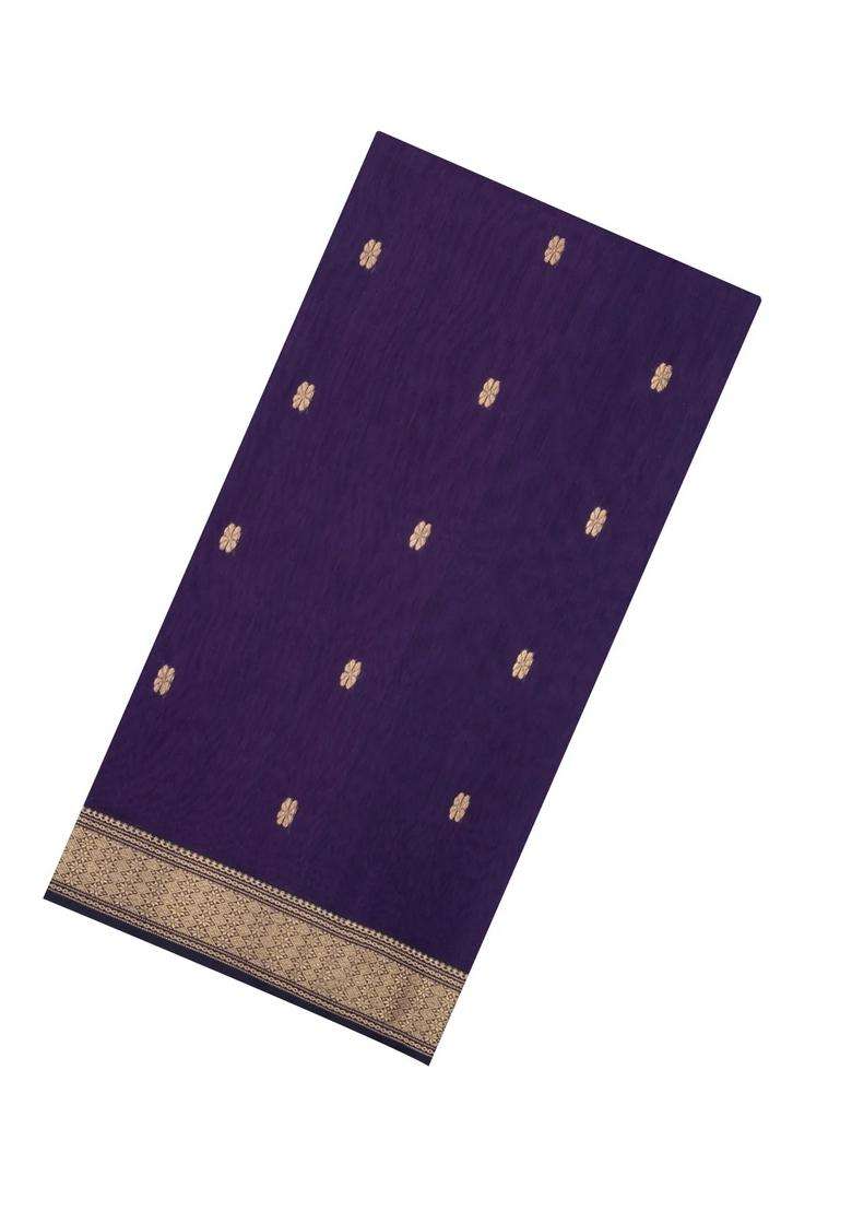 Mauve Handloom Maheswari Silk Cotton Saree With Floral Buttas Zari Border With Buttas And Brocade Design For Women - Indya