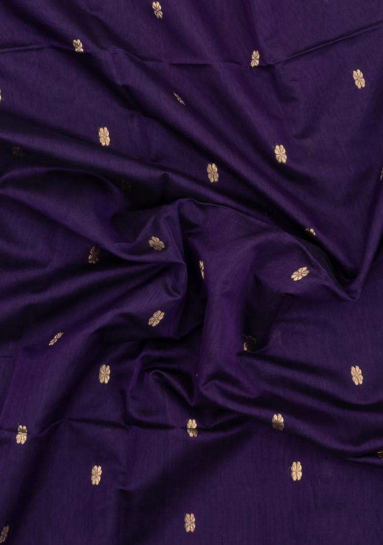 Mauve Handloom Maheswari Silk Cotton Saree With Floral Buttas Zari Border With Buttas And Brocade Design For Women - Indya