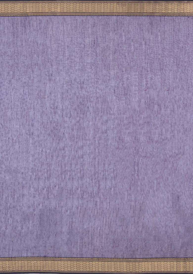 Mauve Handloom Maheswari Silk Cotton Saree With Floral Buttas Zari Border With Buttas And Brocade Design For Women - Indya