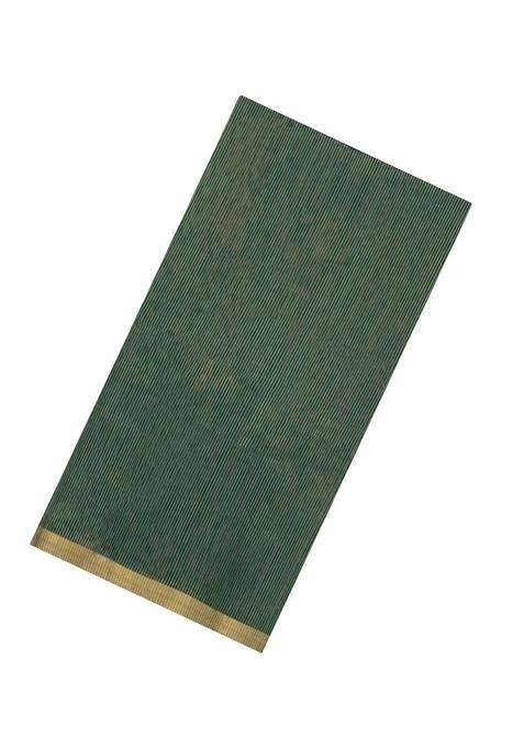 Dark Green Handloom Maheswari Silk Cotton Saree With Zari Stripes With Checks And Stripes Design For Women