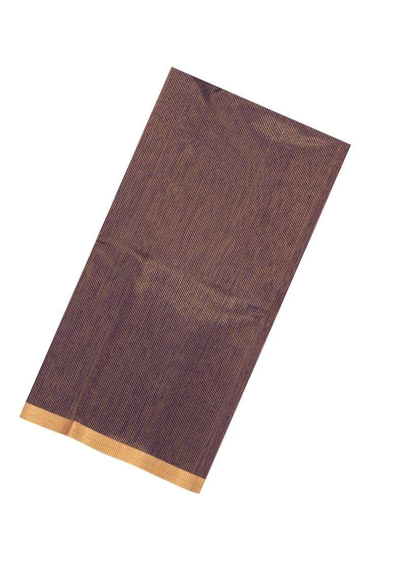 Default Title Dark Purple Handloom Maheswari Silk Cotton Saree With Zari Stripes With Checks And Stripes Design For Women - Indya