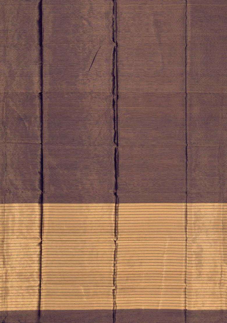 Default Title Dark Purple Handloom Maheswari Silk Cotton Saree With Zari Stripes With Checks And Stripes Design For Women - Indya