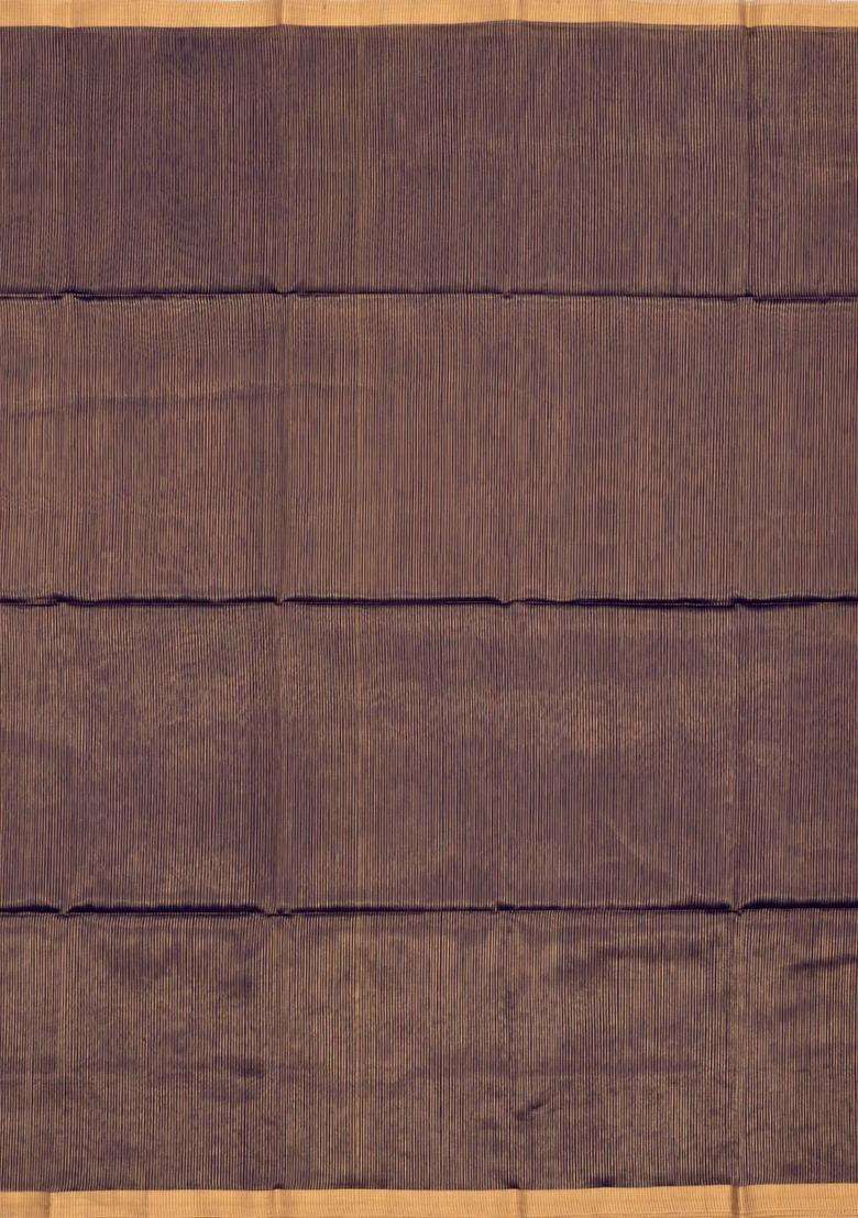 Default Title Dark Purple Handloom Maheswari Silk Cotton Saree With Zari Stripes With Checks And Stripes Design For Women - Indya