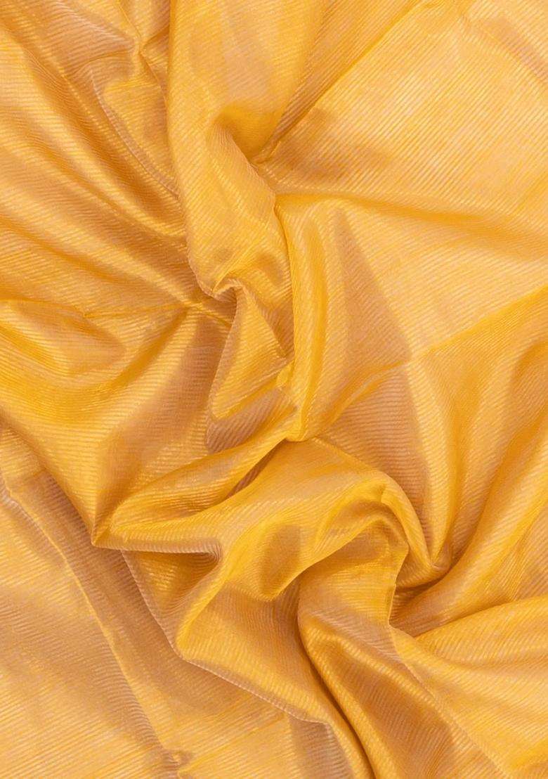 Yellow Handloom Maheswari Silk Cotton Saree With Zari Stripes With Checks And Stripes Design For Women - Indya