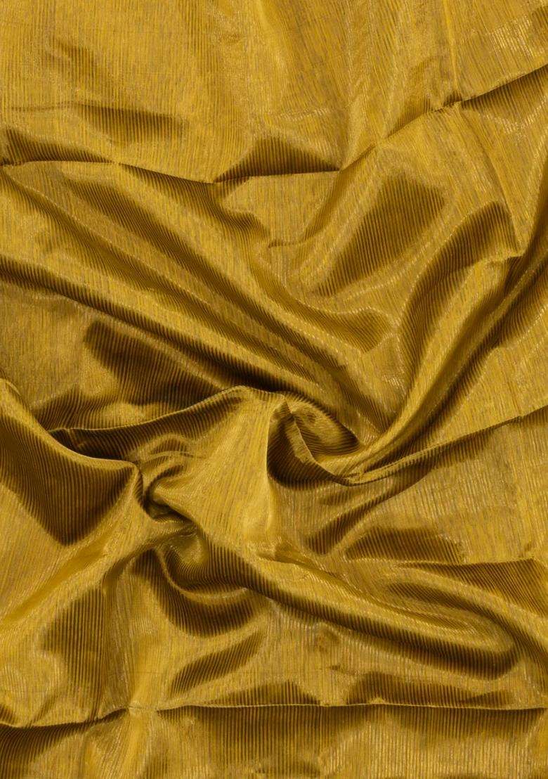 Mustard Handloom Maheswari Silk Cotton Saree With Zari Stripes With Checks And Stripes Design For Women - Indya