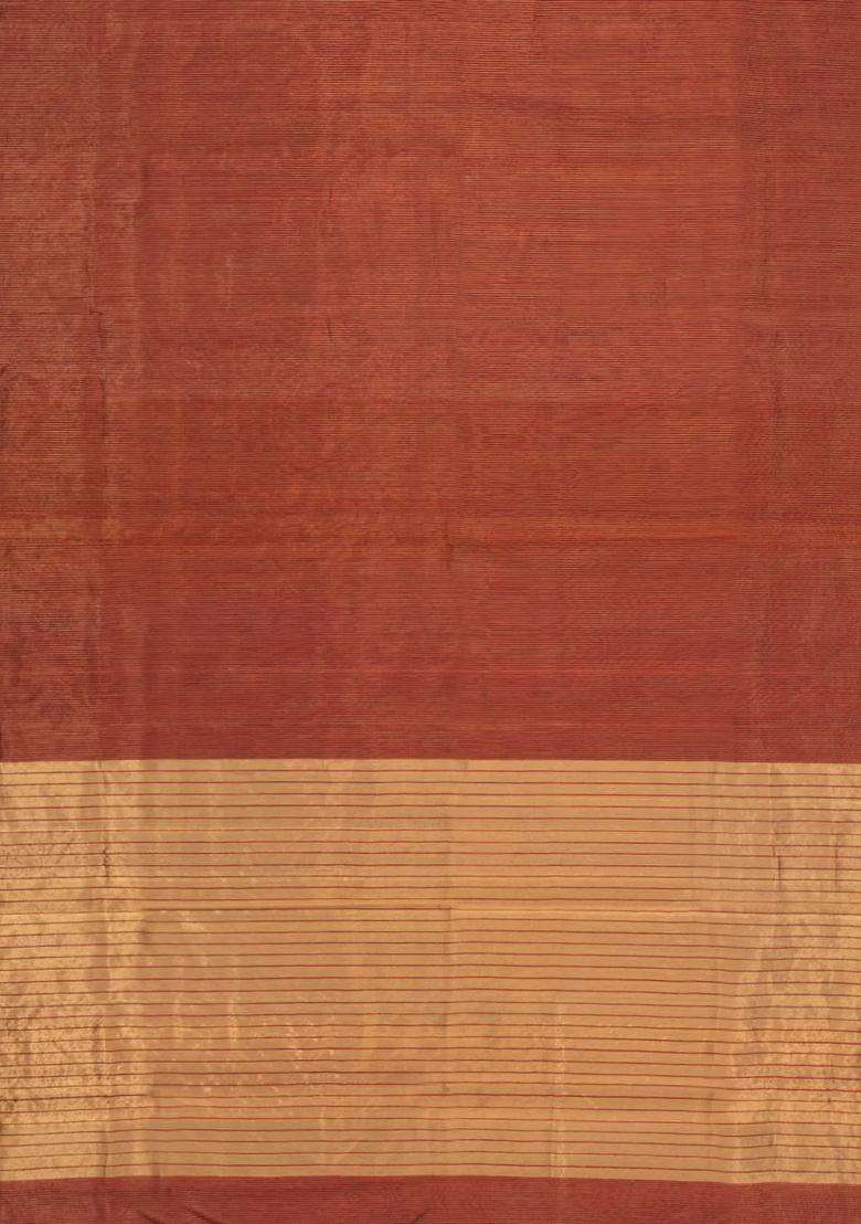 Crimson Handloom Maheswari Silk Cotton Saree With Zari Stripes With Checks And Stripes Design For Women - Indya