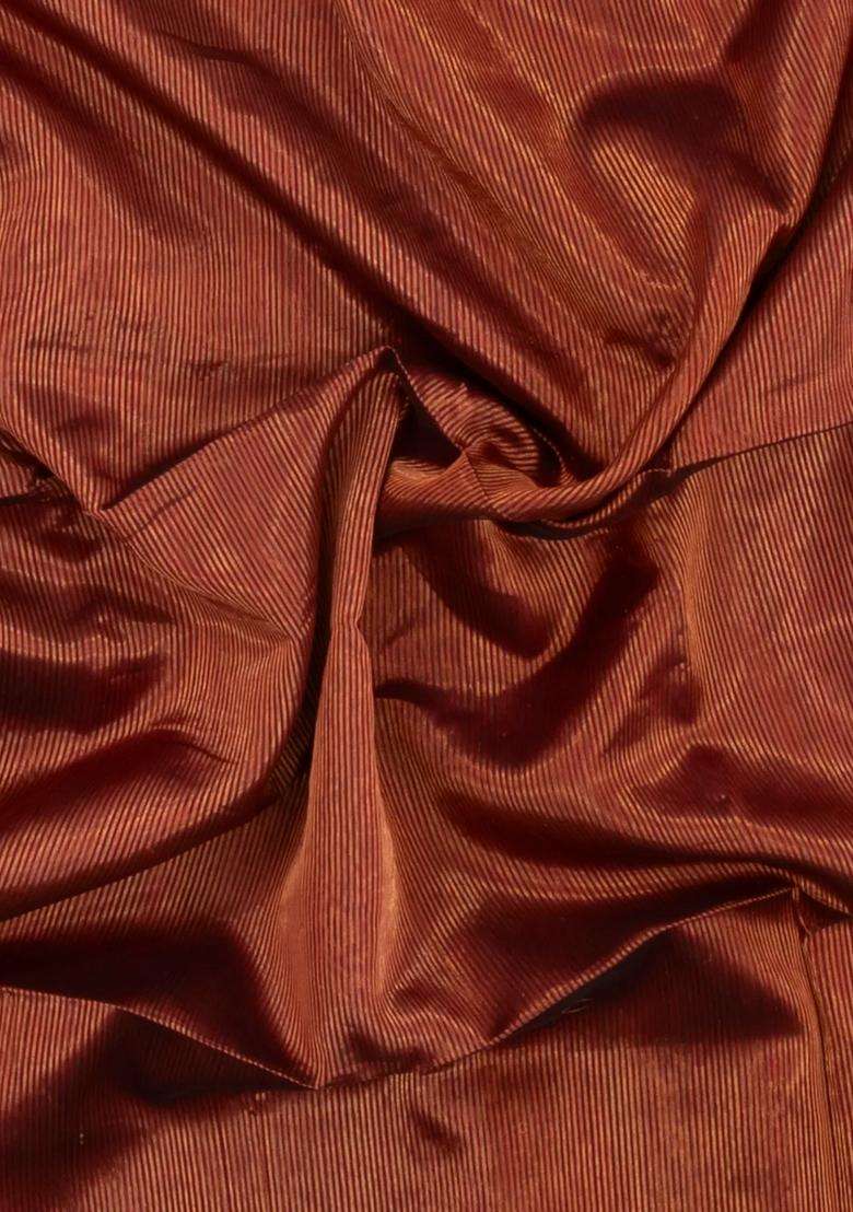 Crimson Handloom Maheswari Silk Cotton Saree With Zari Stripes With Checks And Stripes Design For Women - Indya