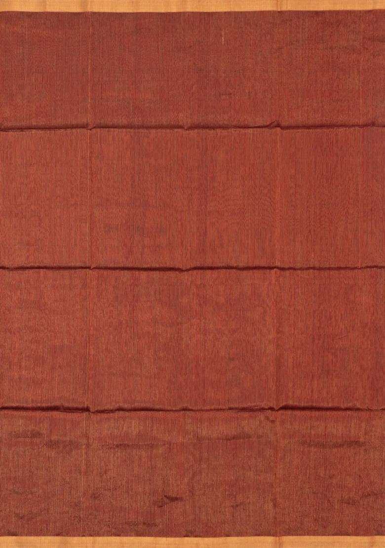Crimson Handloom Maheswari Silk Cotton Saree With Zari Stripes With Checks And Stripes Design For Women - Indya