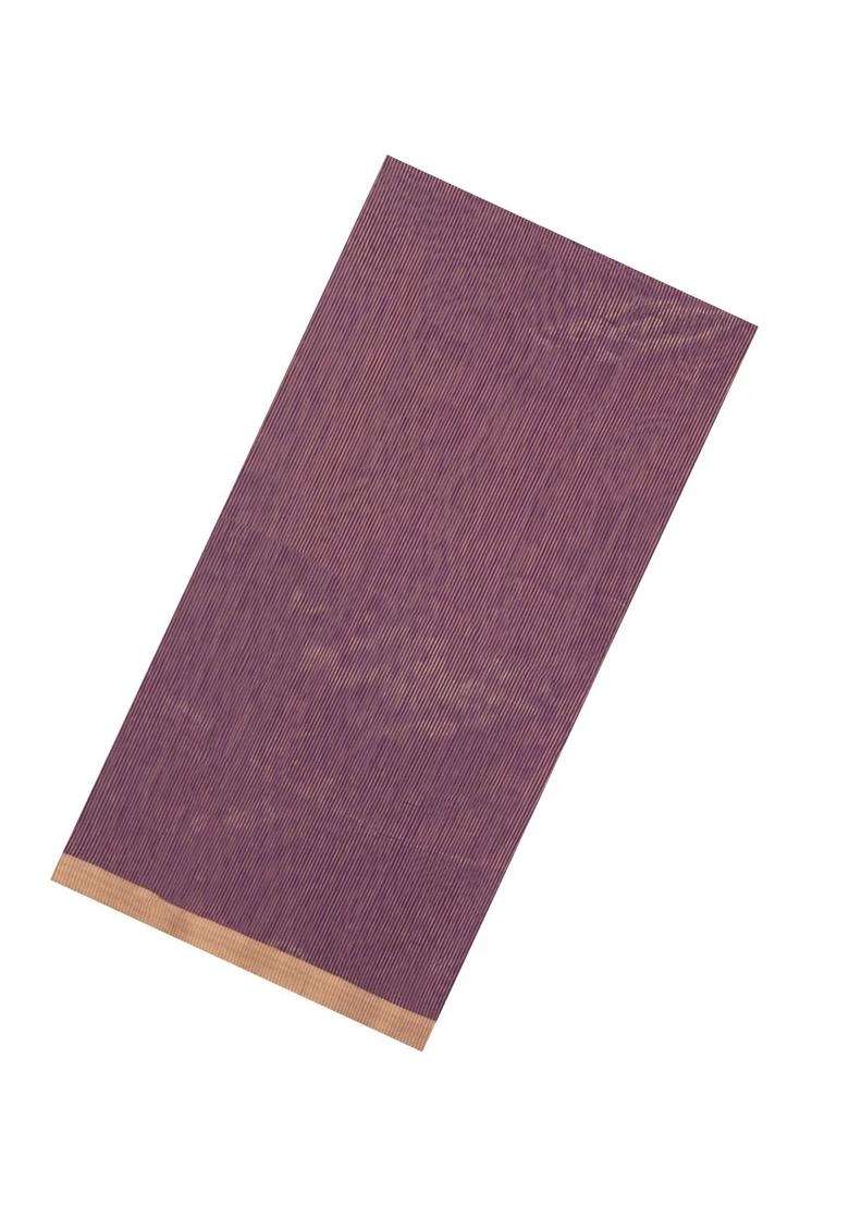 Lilac Handloom Maheswari Silk Cotton Saree With Zari Stripes With Checks And Stripes Design For Women - Indya