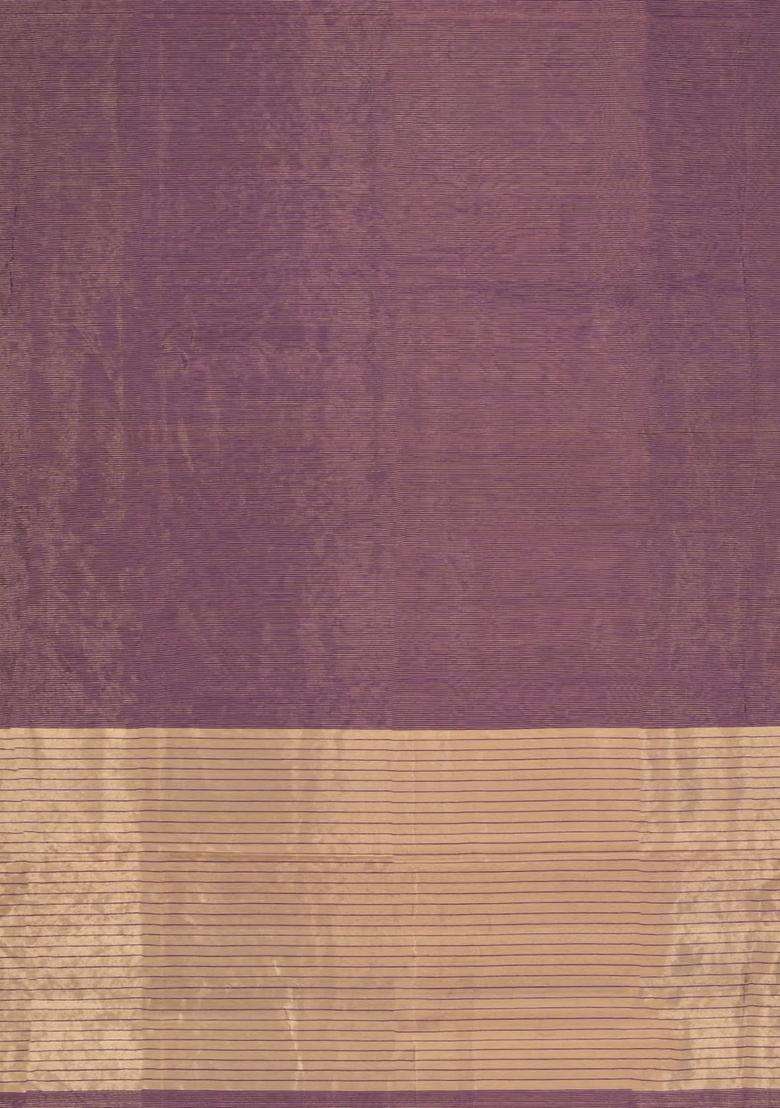 Lilac Handloom Maheswari Silk Cotton Saree With Zari Stripes With Checks And Stripes Design For Women - Indya