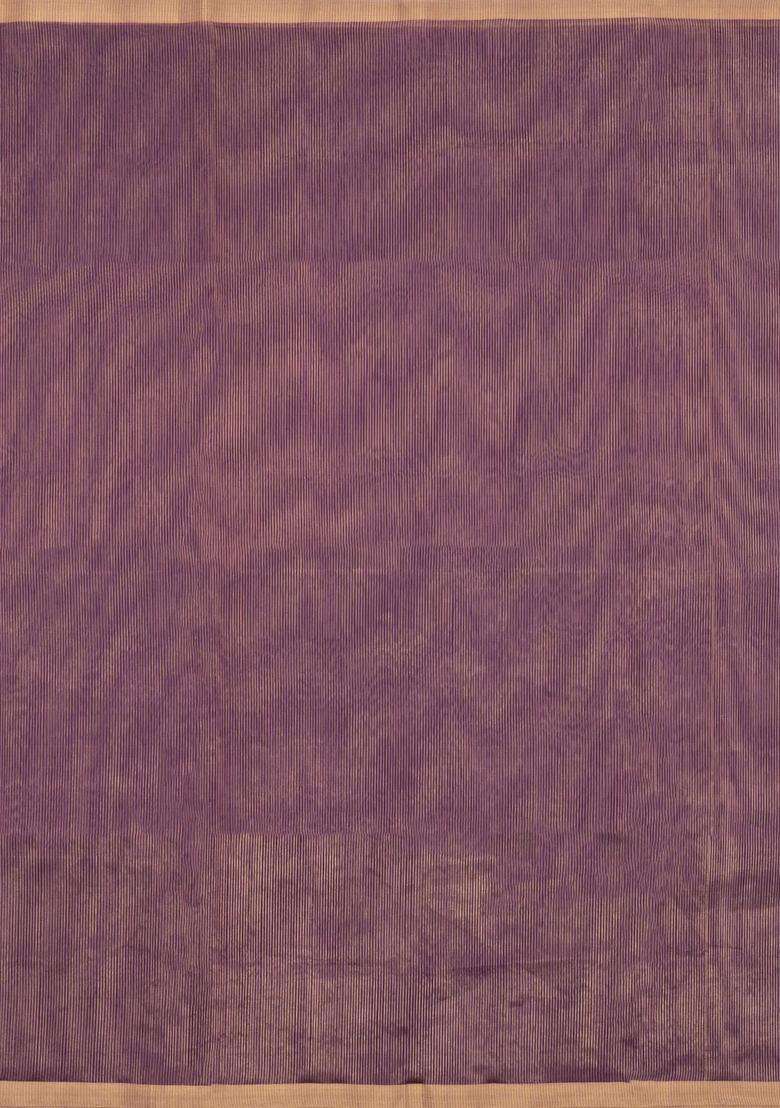 Lilac Handloom Maheswari Silk Cotton Saree With Zari Stripes With Checks And Stripes Design For Women - Indya