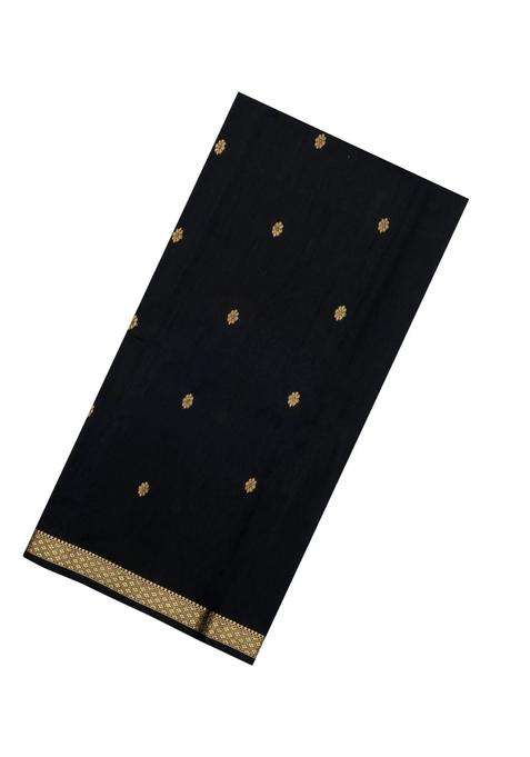 Black Handloom Maheswari Silk Cotton Saree With Floral Buttas Zari Border With Buttas And Brocade Design For Women