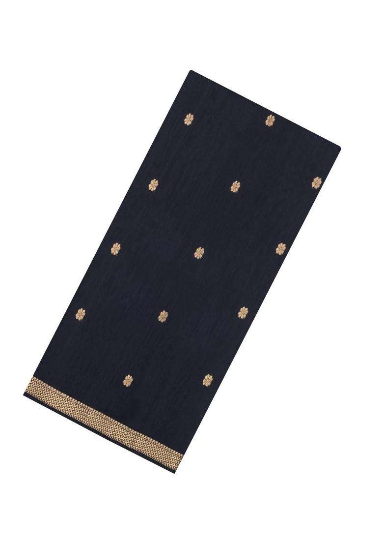 Black Handloom Maheswari Silk Cotton Saree With Floral Buttas Zari Border With Buttas And Brocade Design For Women - Indya