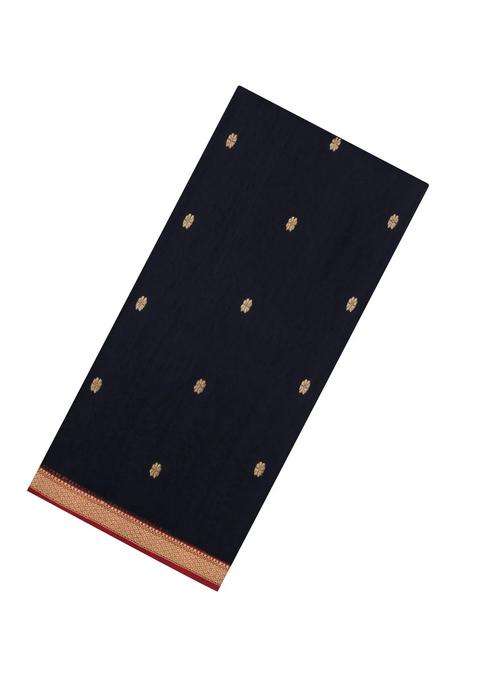 Black Handloom Maheswari Silk Cotton Saree With Buttas Zari Border With Buttas And Brocade Design For Women