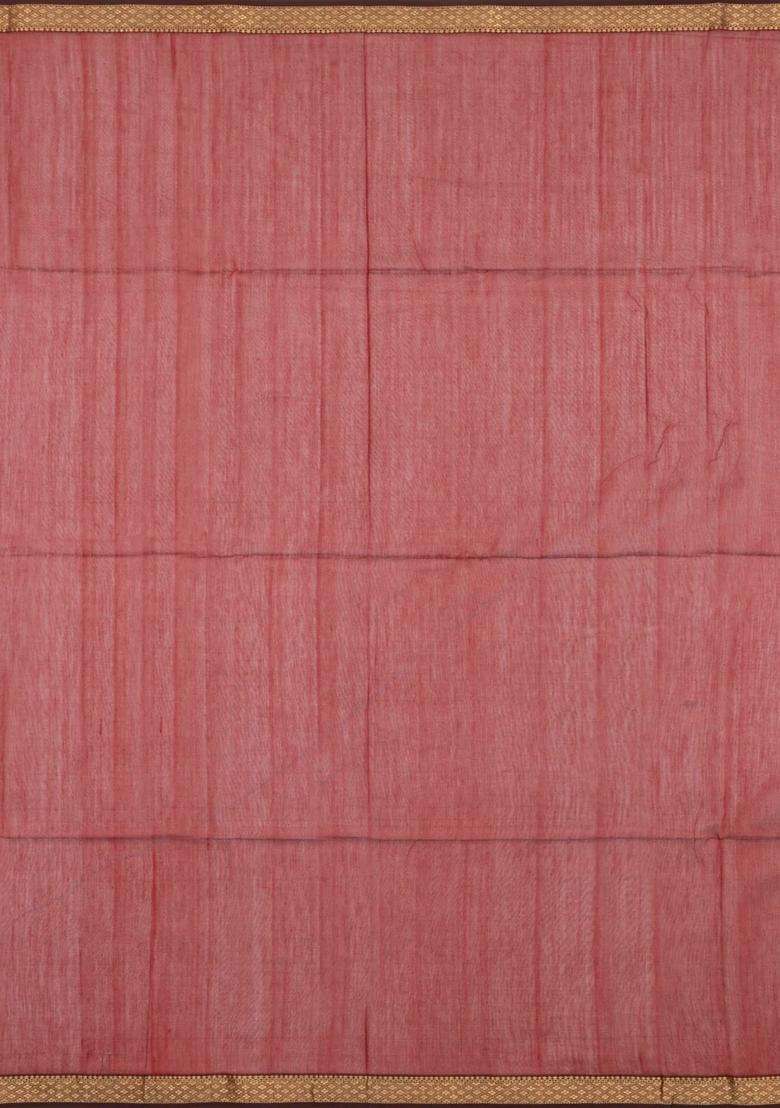 Red Handloom Maheswari Silk Cotton Saree With Buttas Zari Border With Buttas And Brocade Design For Women - Indya