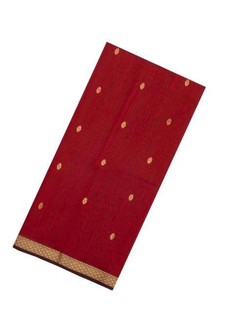 Red Handloom Maheswari Silk Cotton Saree With Buttas Zari Border With Buttas And Brocade Design For Women