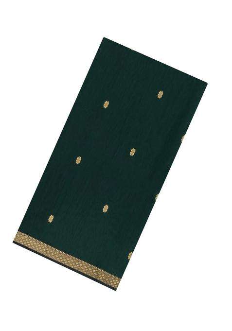 Bottle Green Handloom Maheswari Silk Cotton Saree With Buttas Zari Border With Buttas And Brocade Design For Women