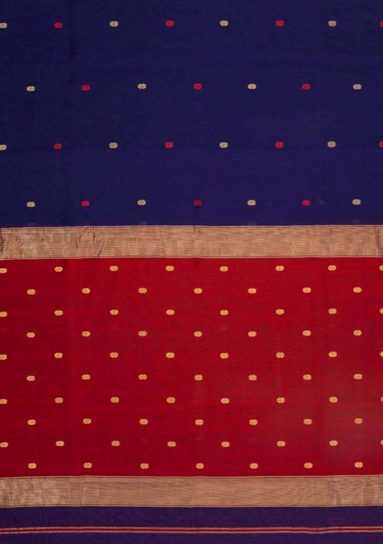 Violet Handloom Maheswari Silk Cotton Saree With Buttas Zari Border With Buttas And Brocade Design For Women - Indya