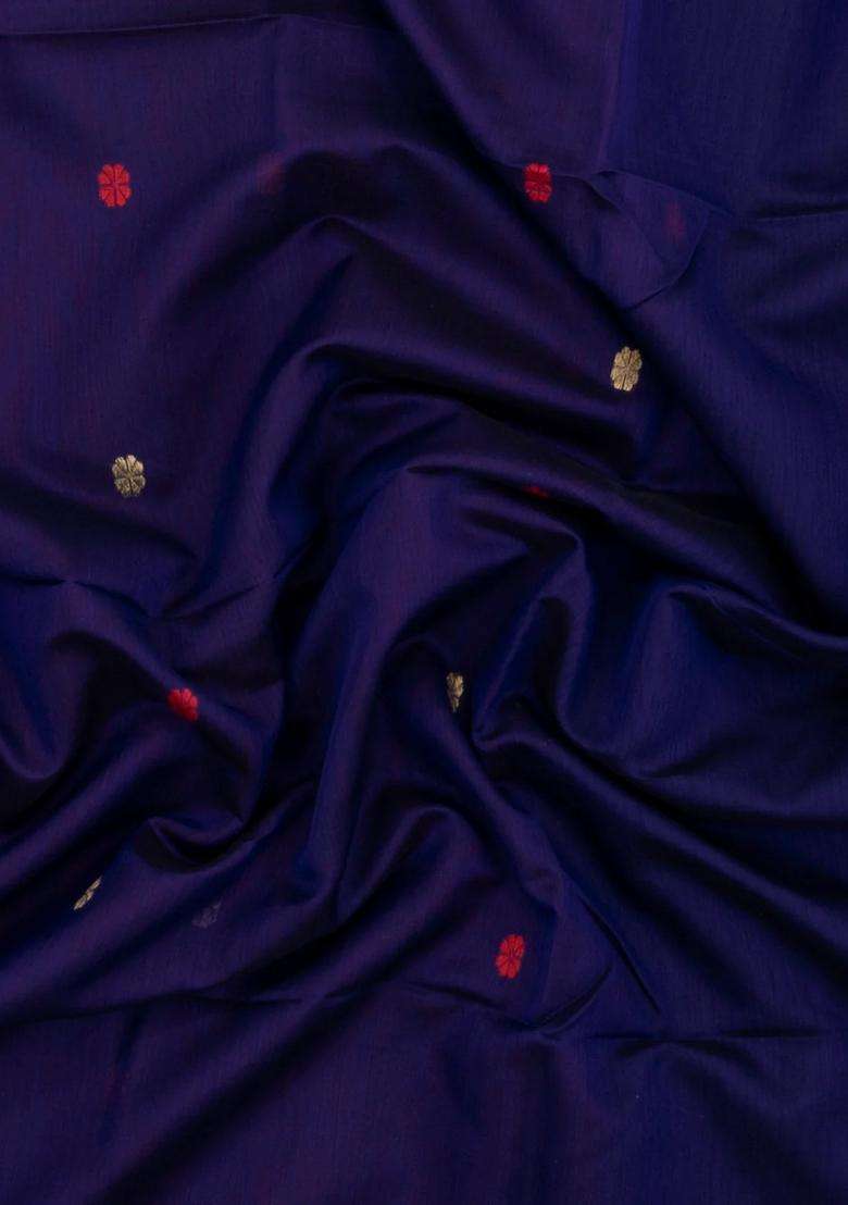 Violet Handloom Maheswari Silk Cotton Saree With Buttas Zari Border With Buttas And Brocade Design For Women - Indya