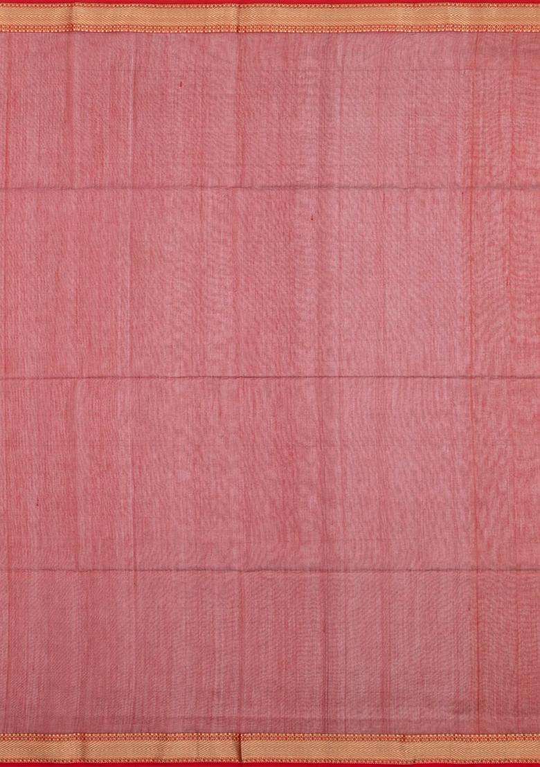Violet Handloom Maheswari Silk Cotton Saree With Buttas Zari Border With Buttas And Brocade Design For Women - Indya