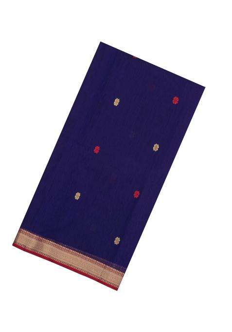 Violet Handloom Maheswari Silk Cotton Saree With Buttas Zari Border With Buttas And Brocade Design For Women