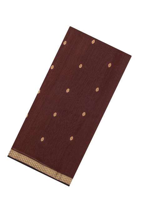 Brown Handloom Maheswari Silk Cotton Saree With Buttas Zari Border With Buttas And Brocade Design For Women