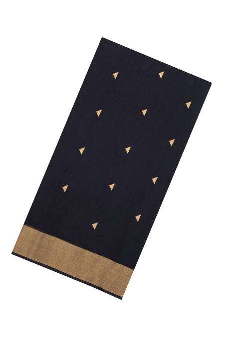 Black Handloom Maheswari Silk Cotton Saree With Floral Buttas Zari Border With Buttas And Brocade Design For Women