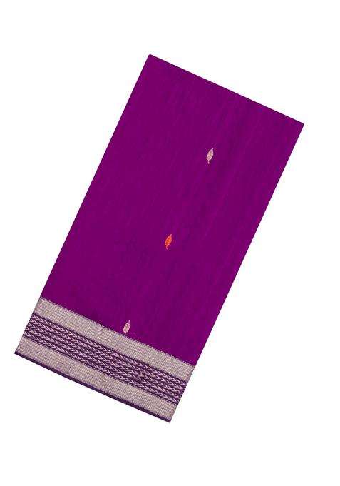 Magenta Handloom Maheswari Silk Cotton Saree With Floral Buttas Zari Border With Buttas And Brocade Design For Women
