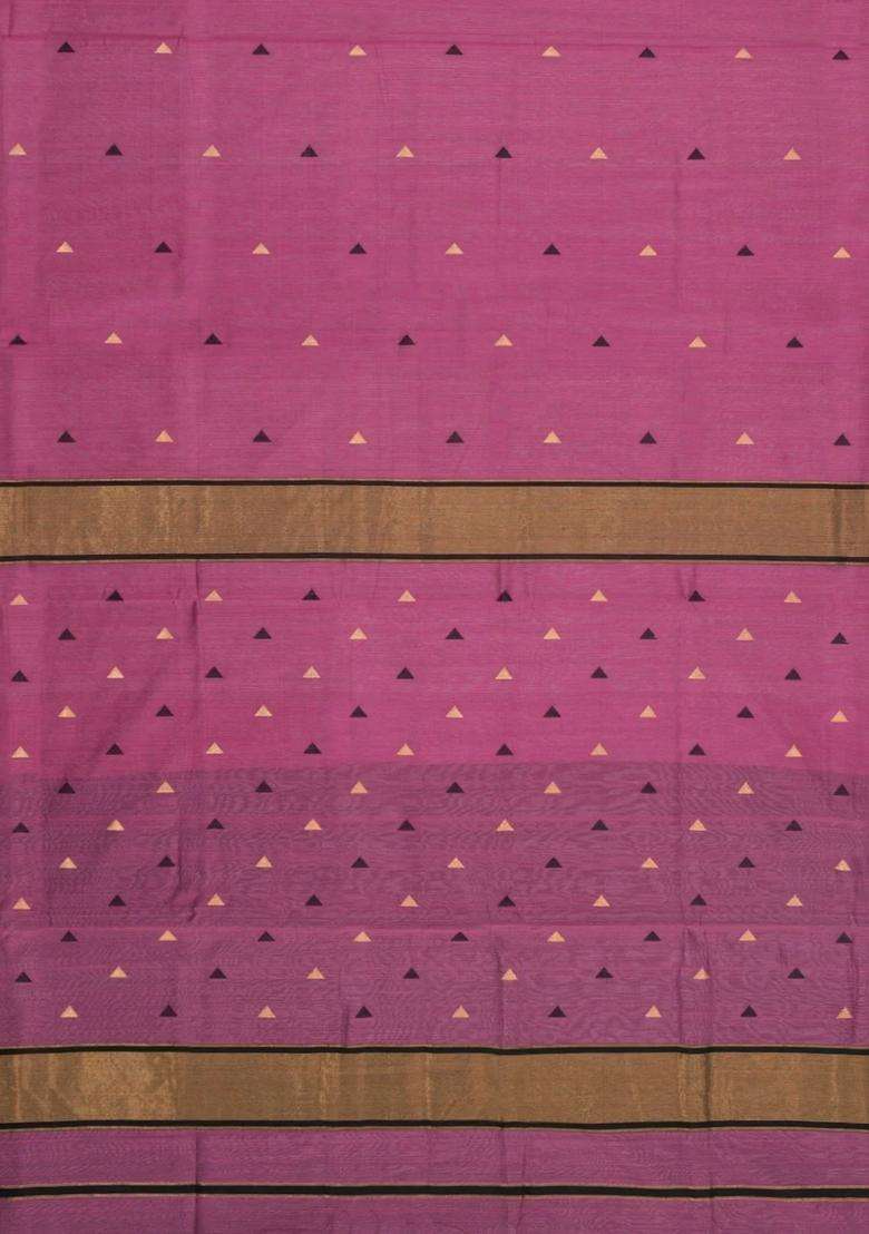 Dusty Pink Handloom Maheswari Silk Cotton Saree With Buttas Zari Border With Buttas And Brocade Design For Women - Indya